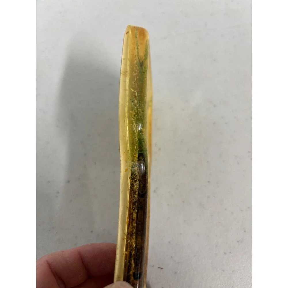 Vintage Resin Spoon Rest‎ Butterfly Botanical Pressed Flower Amber Lucite 70s